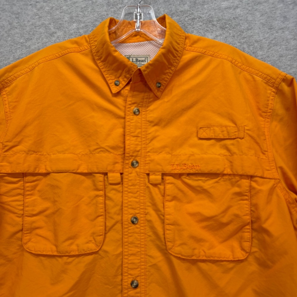 LL Bean Fishing Shirt Mens Medium Orange Long Sleeve Roll Tab Nylon Guide Angler - Picture 2 of 10